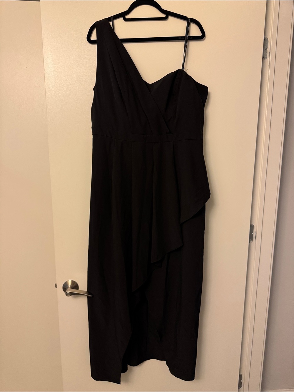 City Chic Black One-Shoulder Asymmetric Midi Dress